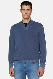 Pullover mit Offenem Kragen Indigo, Indigo, hi-res