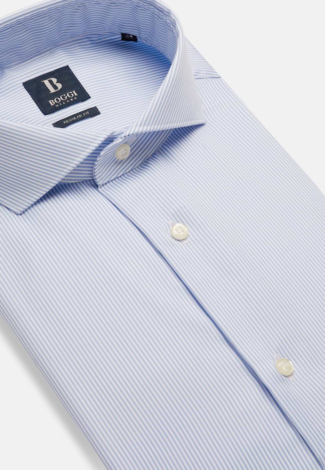 Chemise À Rayures Bleu Clair En Coton Dobby Regular Fit, Bleu clair, hi-res