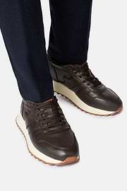 Sneakers In Pelle Bottalata, Marrone, hi-res