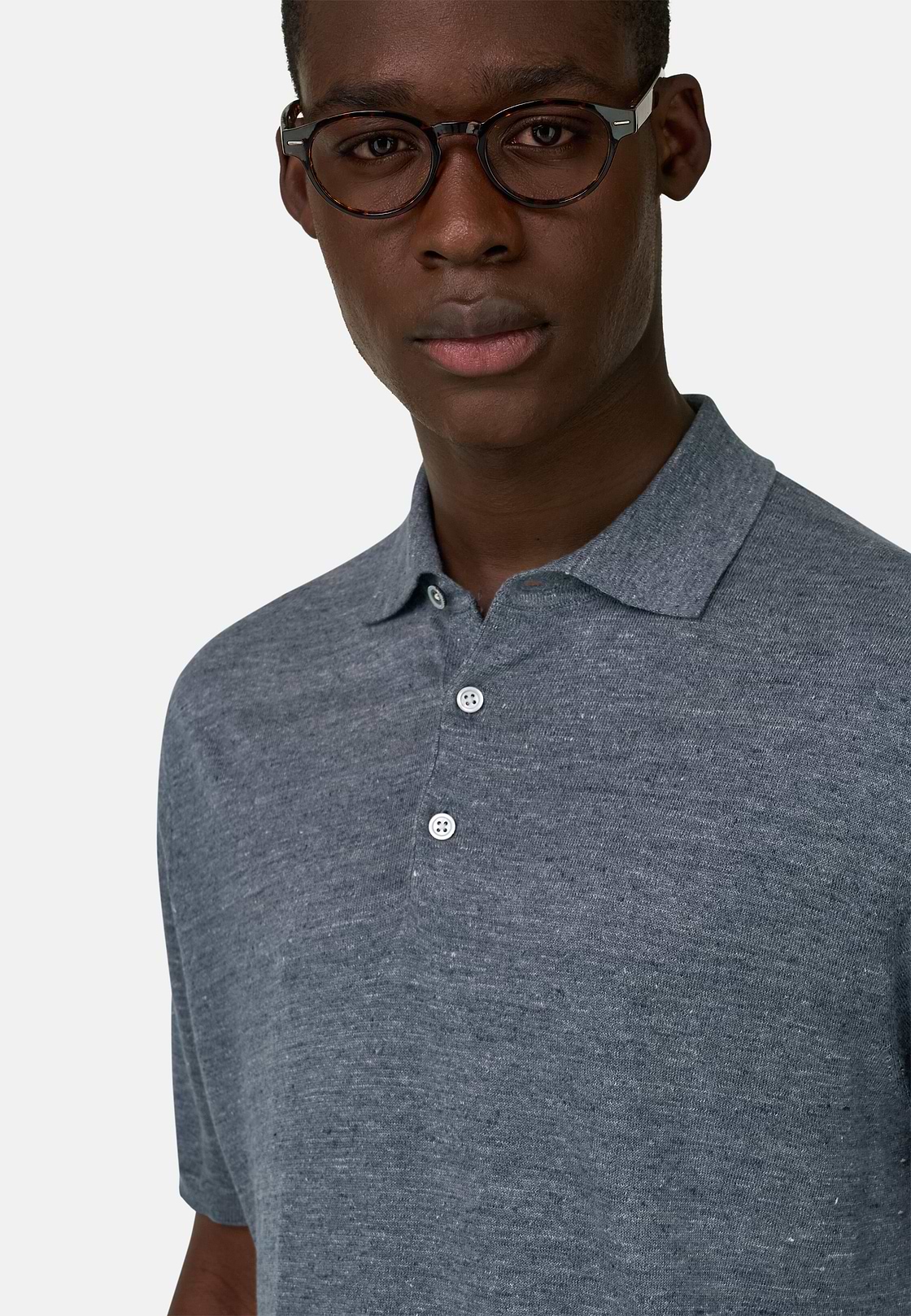 Polo En Maille De Lin Et Coton, Indigo, hi-res, 4