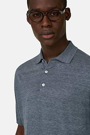 Polo En Maille De Lin Et Coton, Indigo, thumb, 4