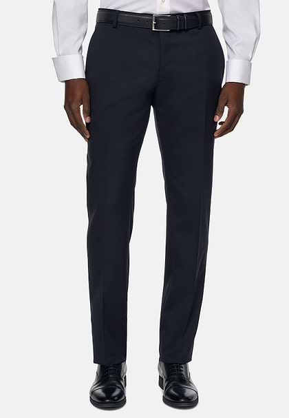 Trousers in Stretch Knitted Wool, Navy blue, hi-res