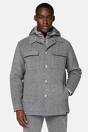 Blink Shirt Jacket In Wool With Bib, Grey, hi-res