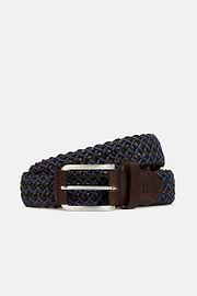 Stretch Leather/Fabric Woven Belt, Brown, hi-res