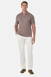 Cotton Crêpe Knit Polo Shirt, Taupe, hi-res