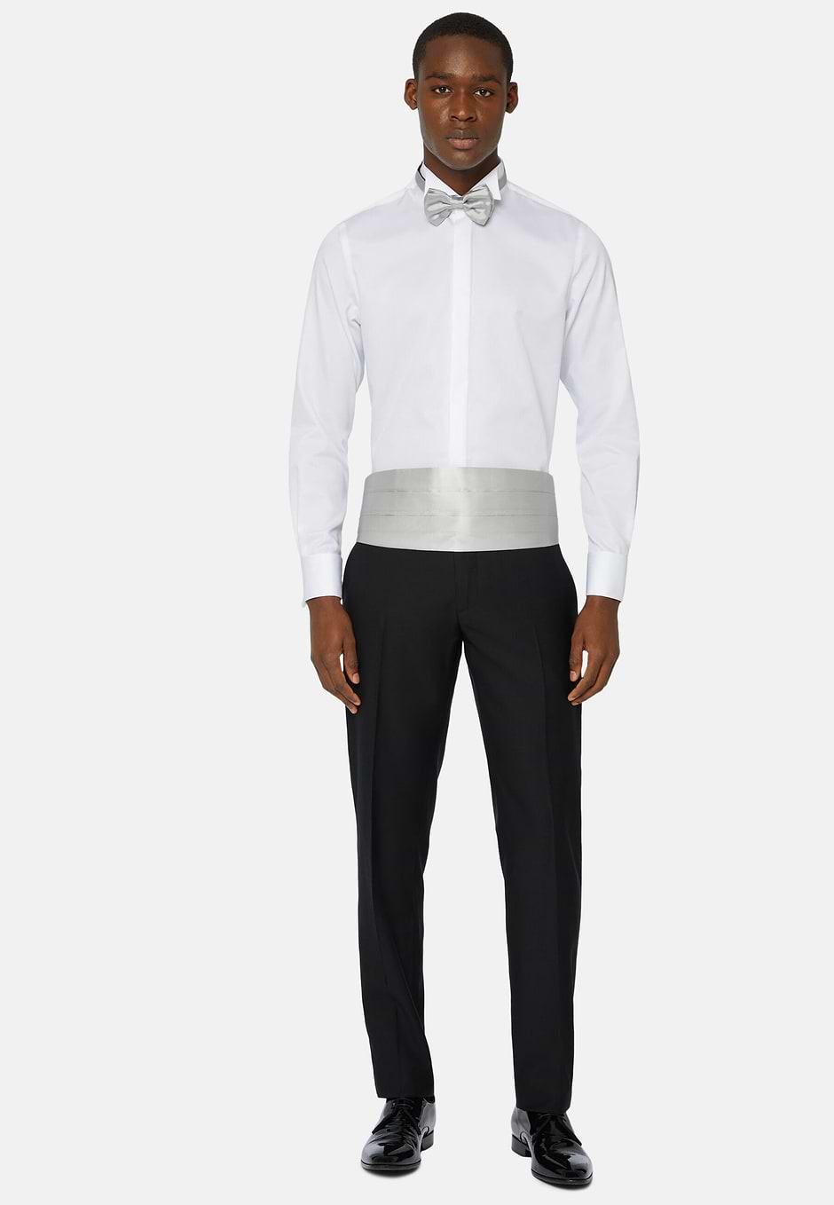 Slim fit cotton satin shirt, White, hi-res