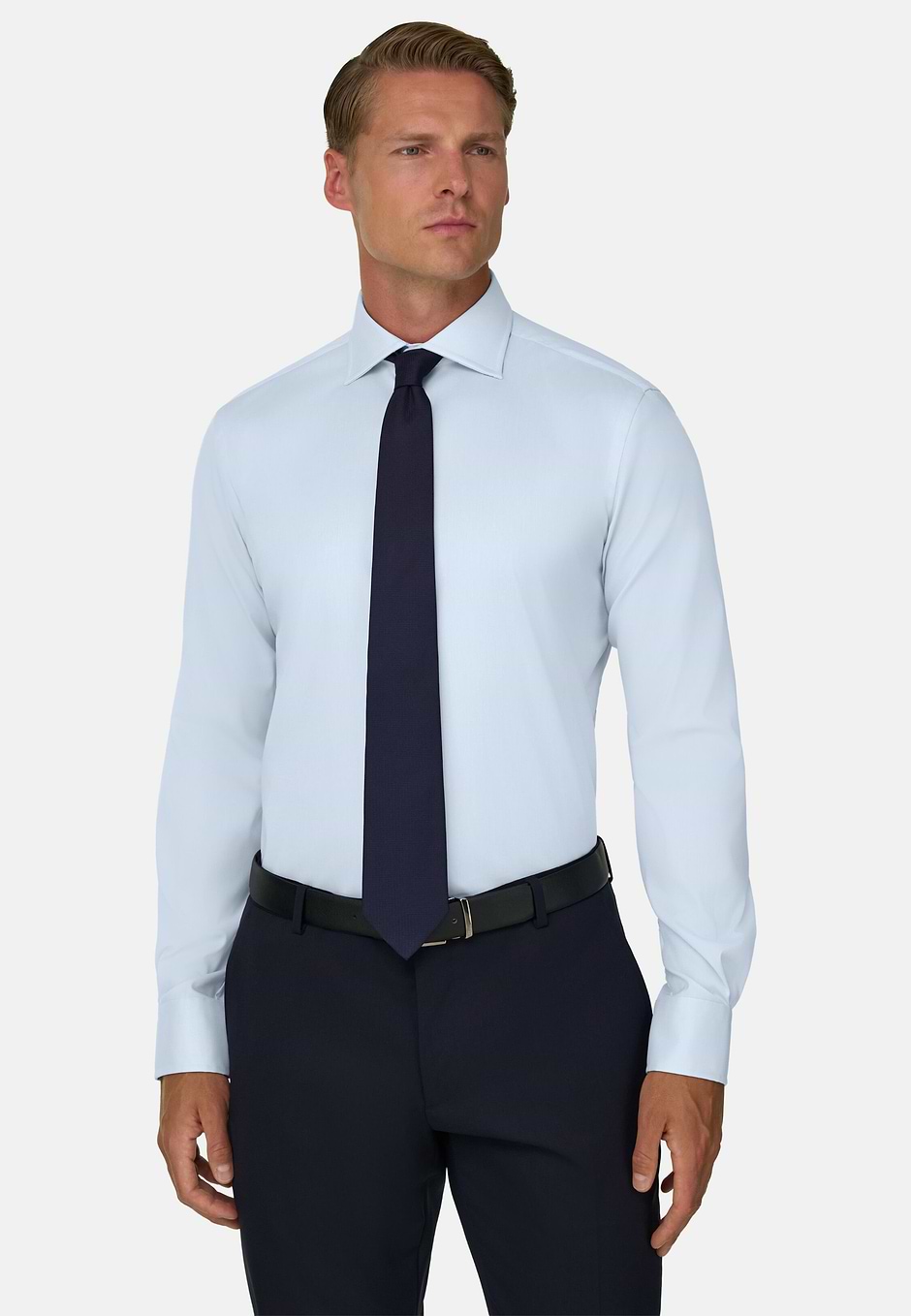 Long Fit Pinpoint Cotton Shirt, Light Blue, hi-res