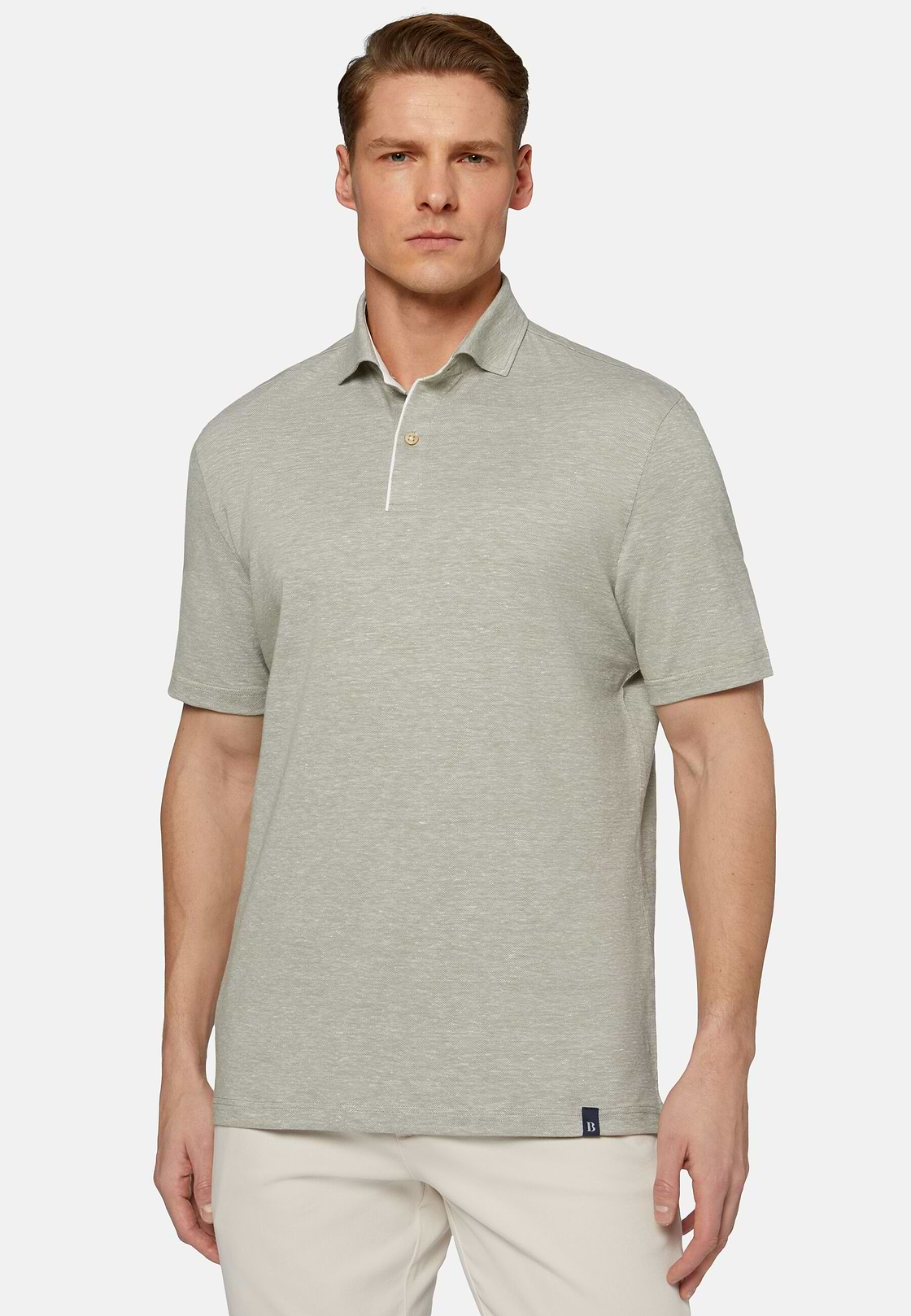 Cotton/Linen Piqué Polo Shirt, Green, hi-res