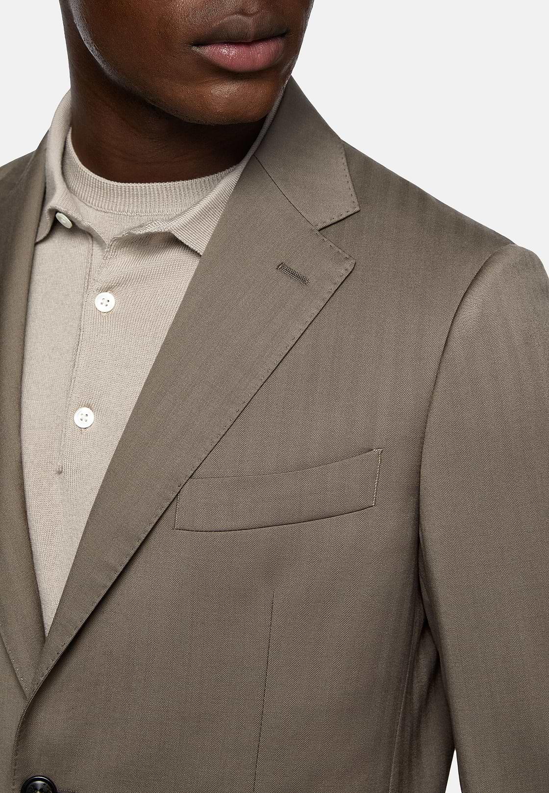 Dove Grey Herringbone Pure Wool Suit, Taupe, hi-res