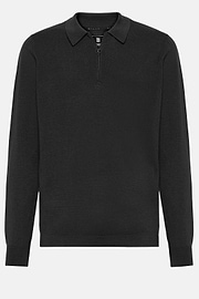 Houtskoolkleurig technisch poloshirt van merinowol, Charcoal, hi-res