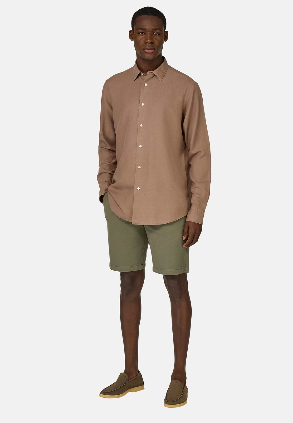 Regular Fit Tencel Linen Shirt, Brown, hi-res