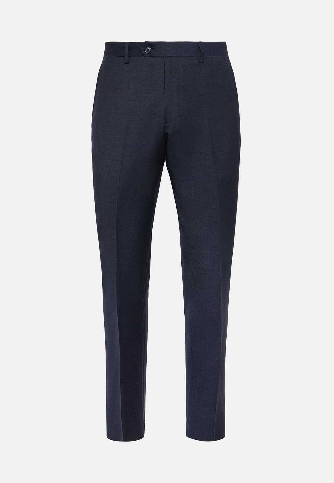 Trousers in Wool Micro Textured Fabric, Navy blue, hi-res