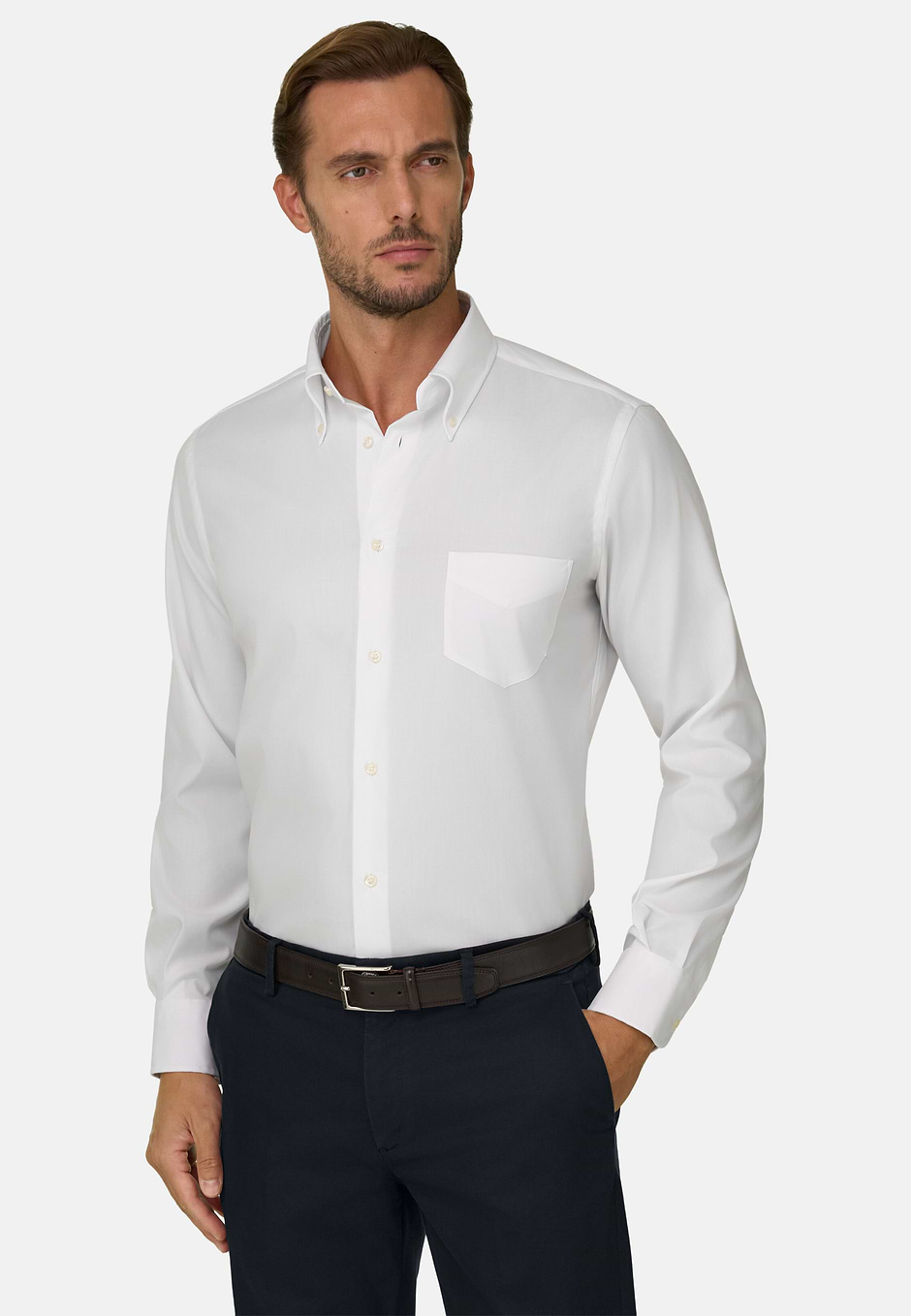 Chemise En Coton Pinpoint Regular Fit, Blanc, hi-res
