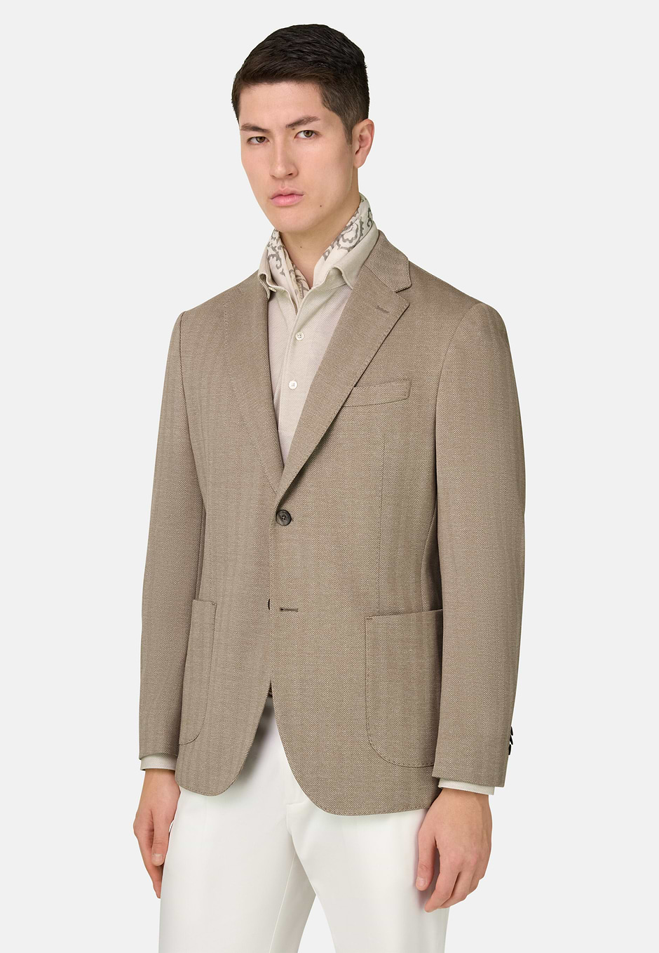 B-Jersey Herringbone Jacket in a Cotton Blend, Taupe, hi-res