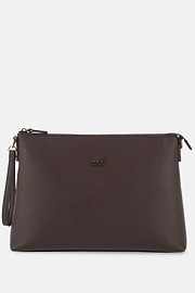 Crossbody Bag in Leather-Effect Fabric, Dark brown, thumb, 1