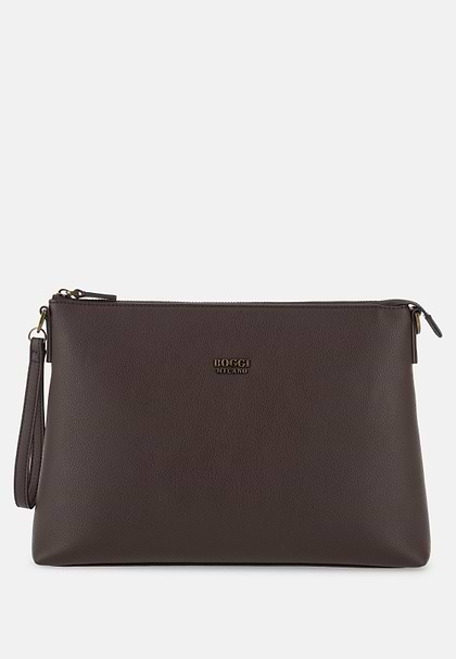 Crossbody Bag in Leather-Effect Fabric, Dark brown, hi-res