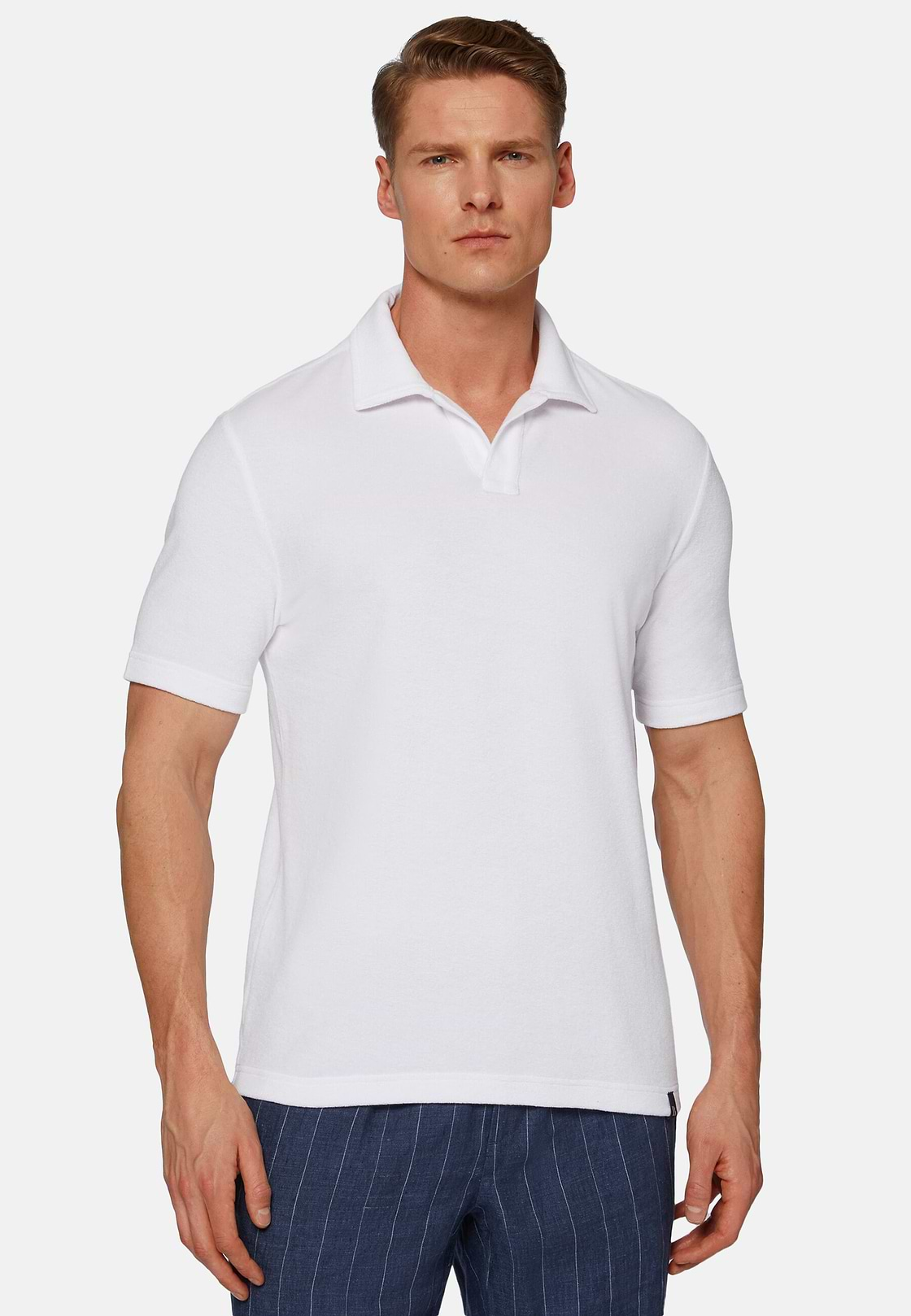 Cotton/Nylon Polo Shirt, White, hi-res