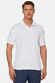 Cotton/Nylon Polo Shirt, White, hi-res