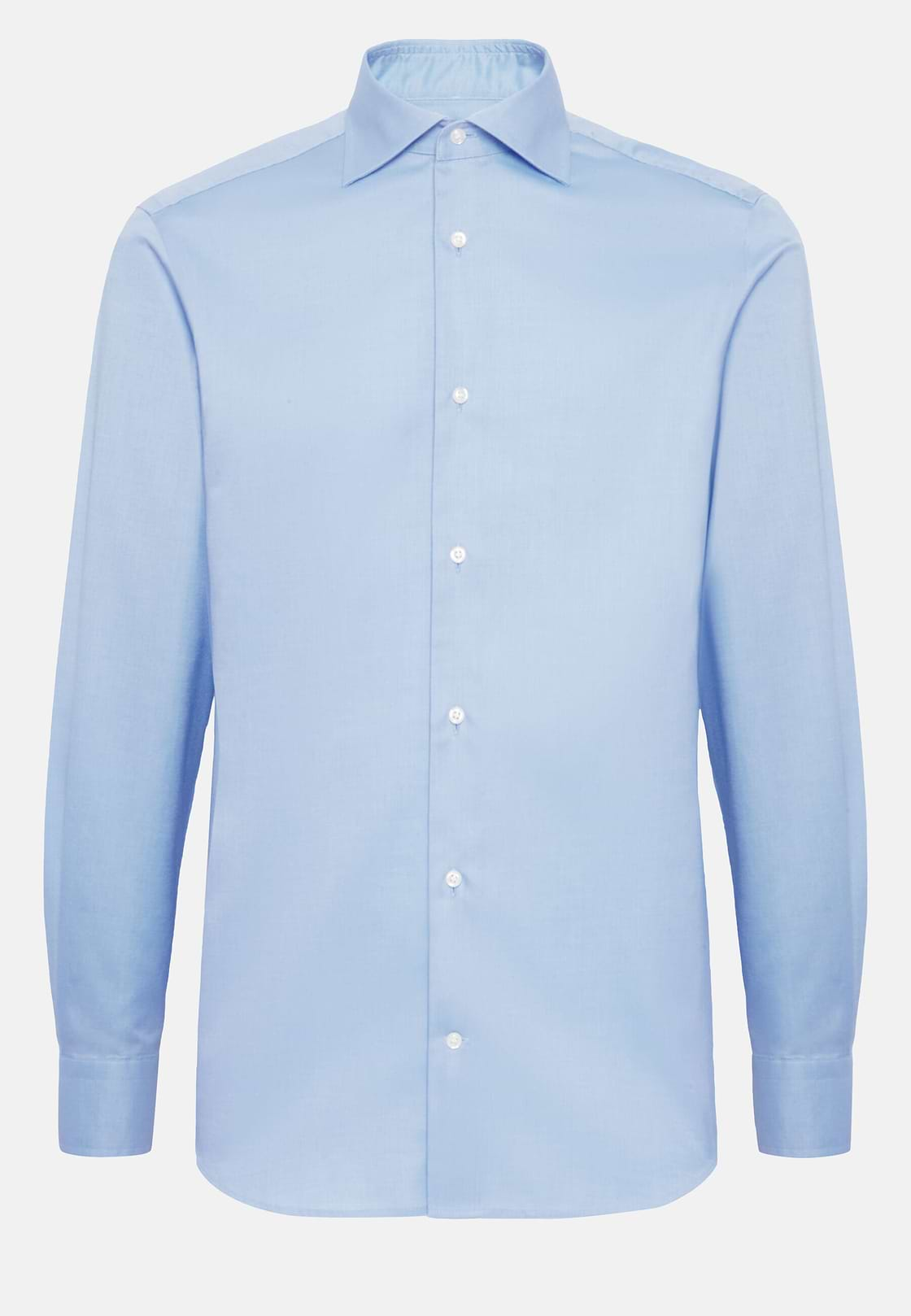 Camisa Celeste De Sarga De Algodón Slim Fit, Azul claro, hi-res