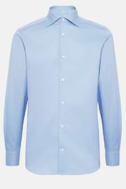 Slim Fit Sky Blue Cotton Twill Shirt, Light Blu, hi-res