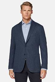 B Jersey Navy Blue Jacket in Cotton and Wool Blend, Blue, hi-res