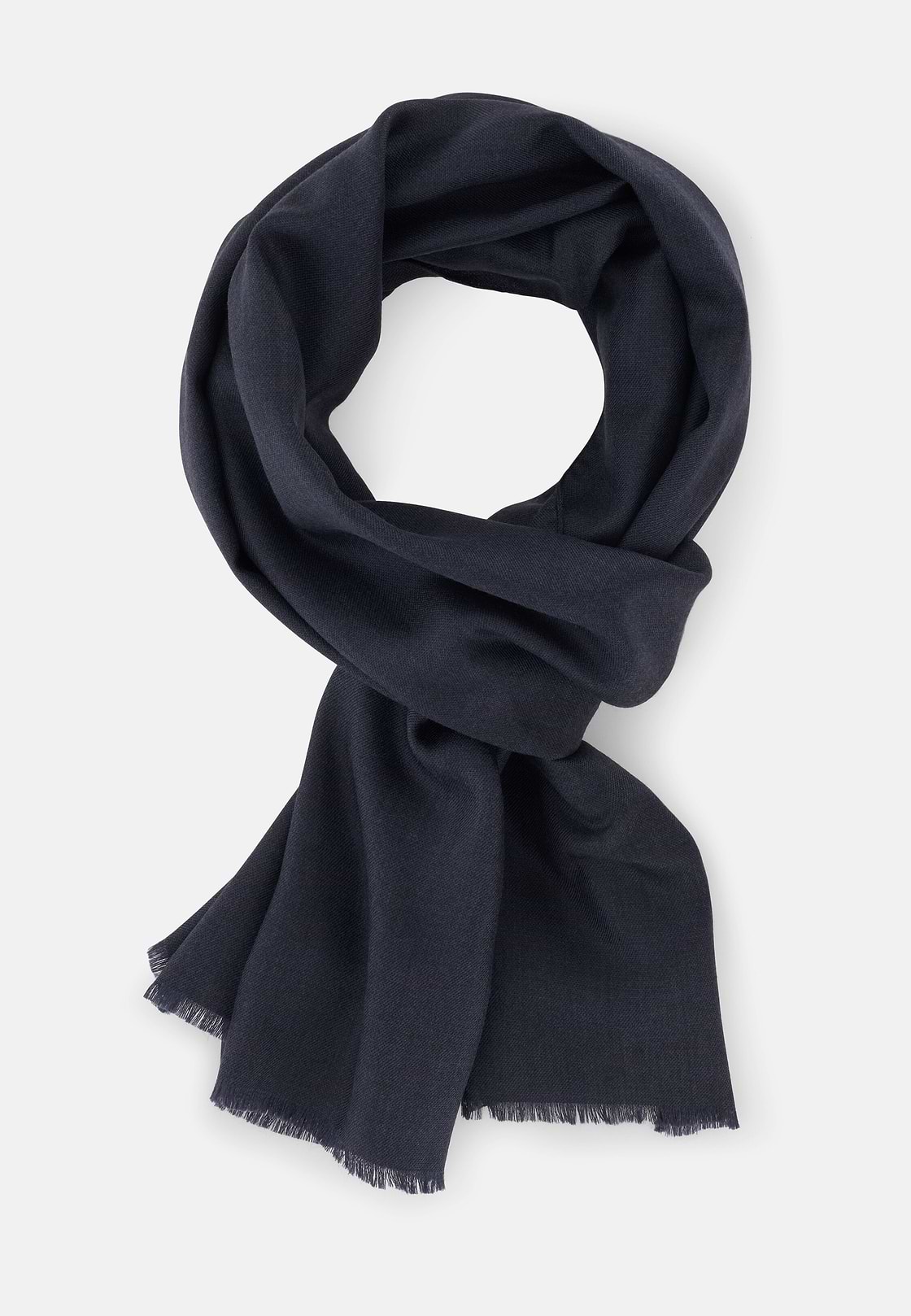 Scarf in Wool and Silk, Navy blue, hi-res, 2