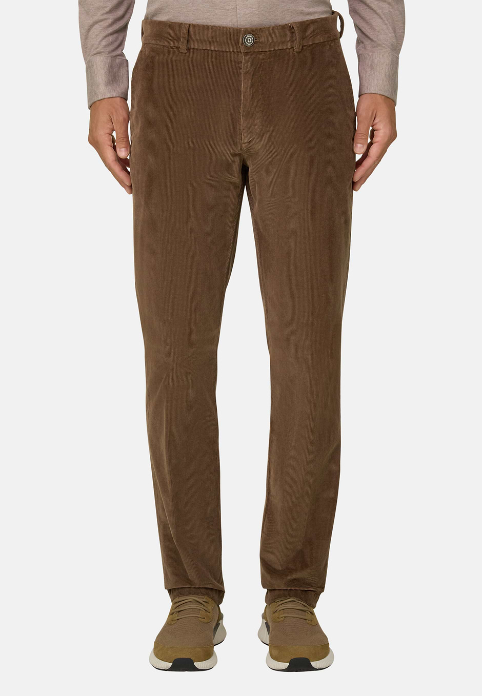 Pantalon en Velours Extensible, Marron, hi-res