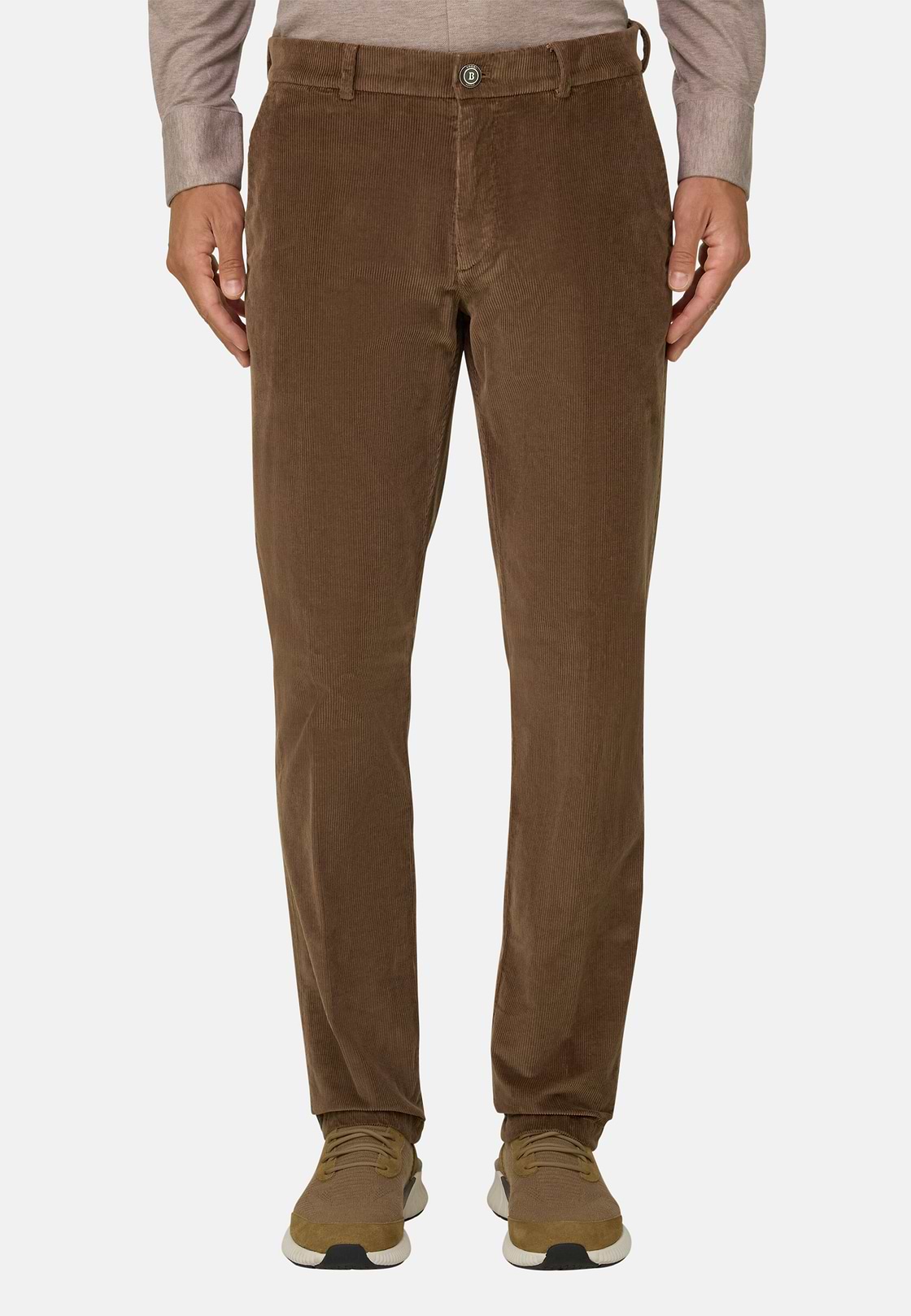Stretch Velvet Trousers, Brown, hi-res, 1