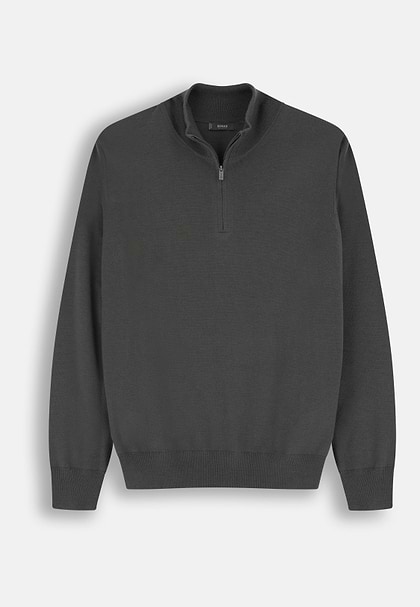 Quarter-Zip Jumper in Extrafine Merino Wool, Military Green, hi-res
