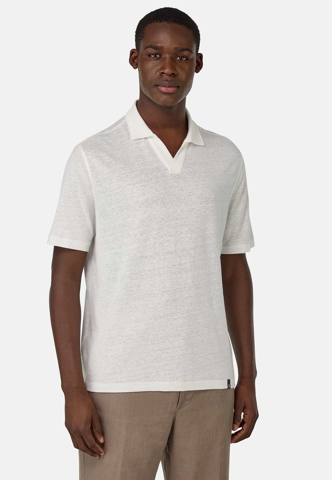 Stretch Linen Jersey Polo Shirt, White, hi-res