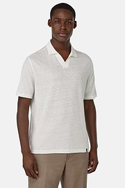Stretch Linen Jersey Polo Shirt, White, hi-res