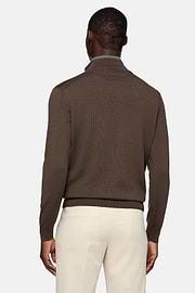 Brown Merino Wool Half-Zip Jumper, Brown, hi-res