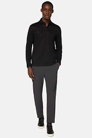 Polo In Jersey Di Cotone Pima Regular Fit Manica Lunga, Nero, hi-res