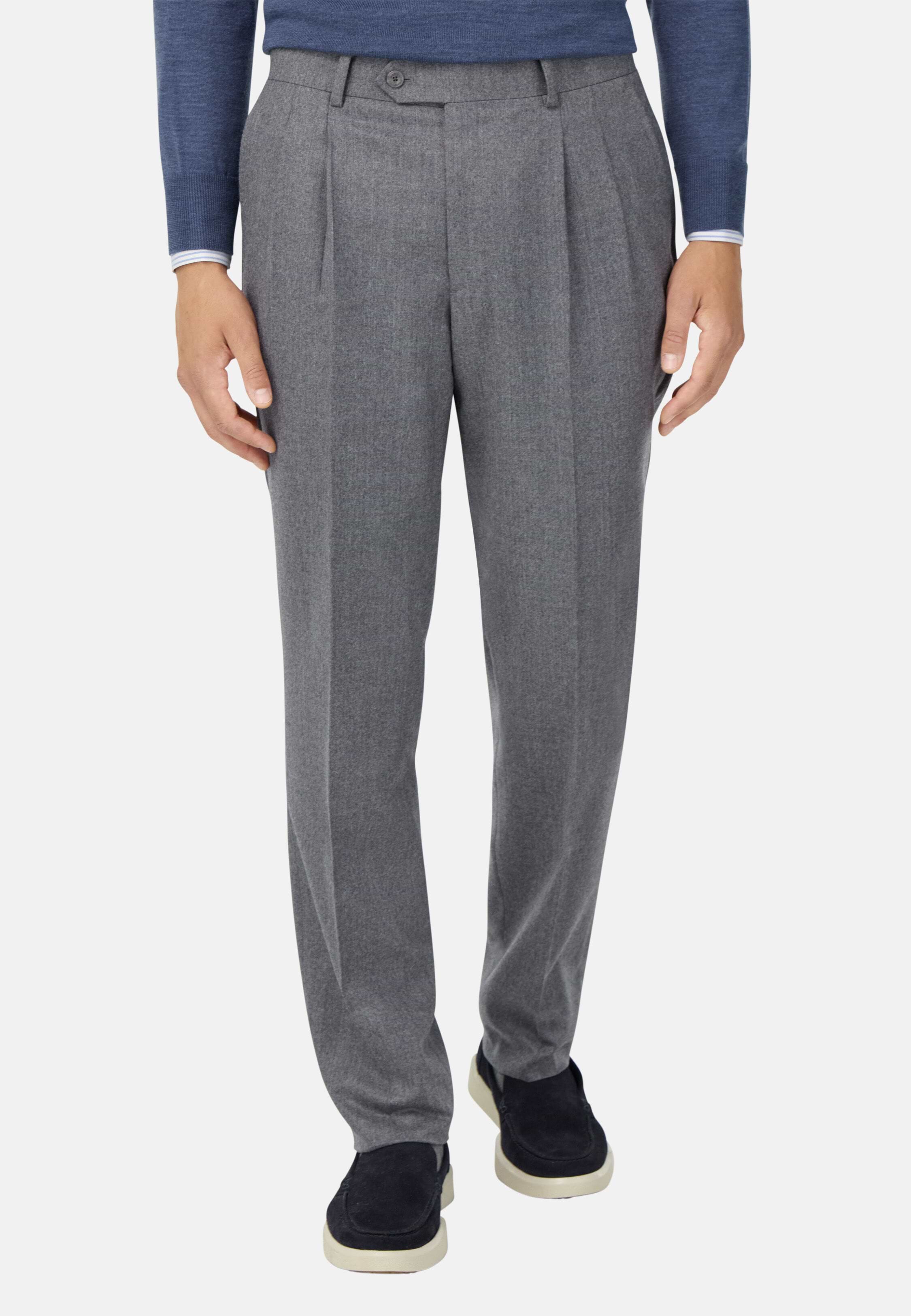 Pantalon Habillé Homme Malo - Laine, Soie, Lin - Gris Rayé - Taille US 34 / IT 50 - Neuf Sans Étiquette