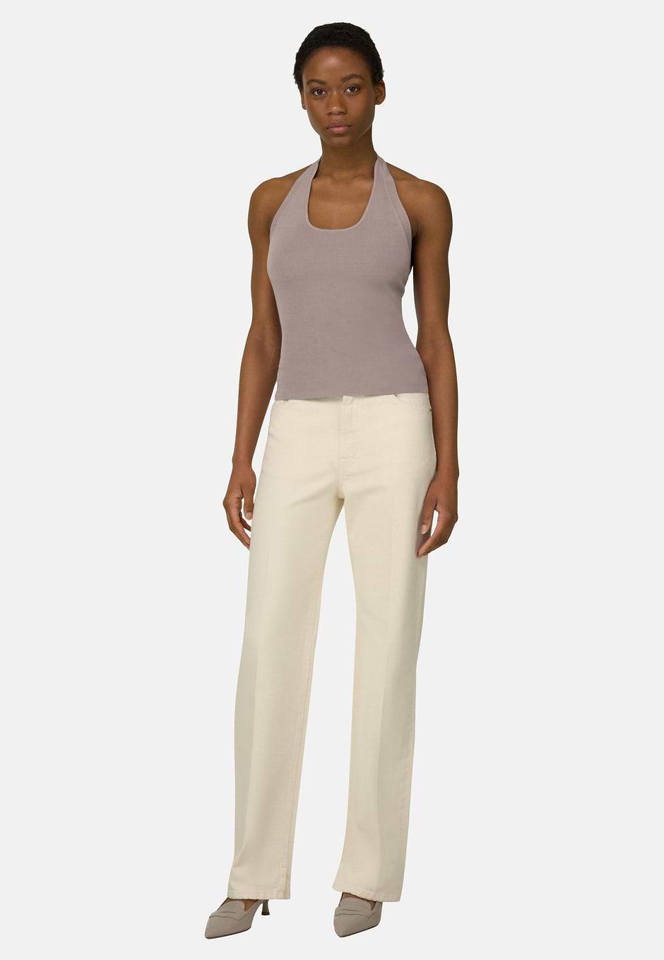 Top Di Maglia In Viscosa Nylon, Taupe, hi-res