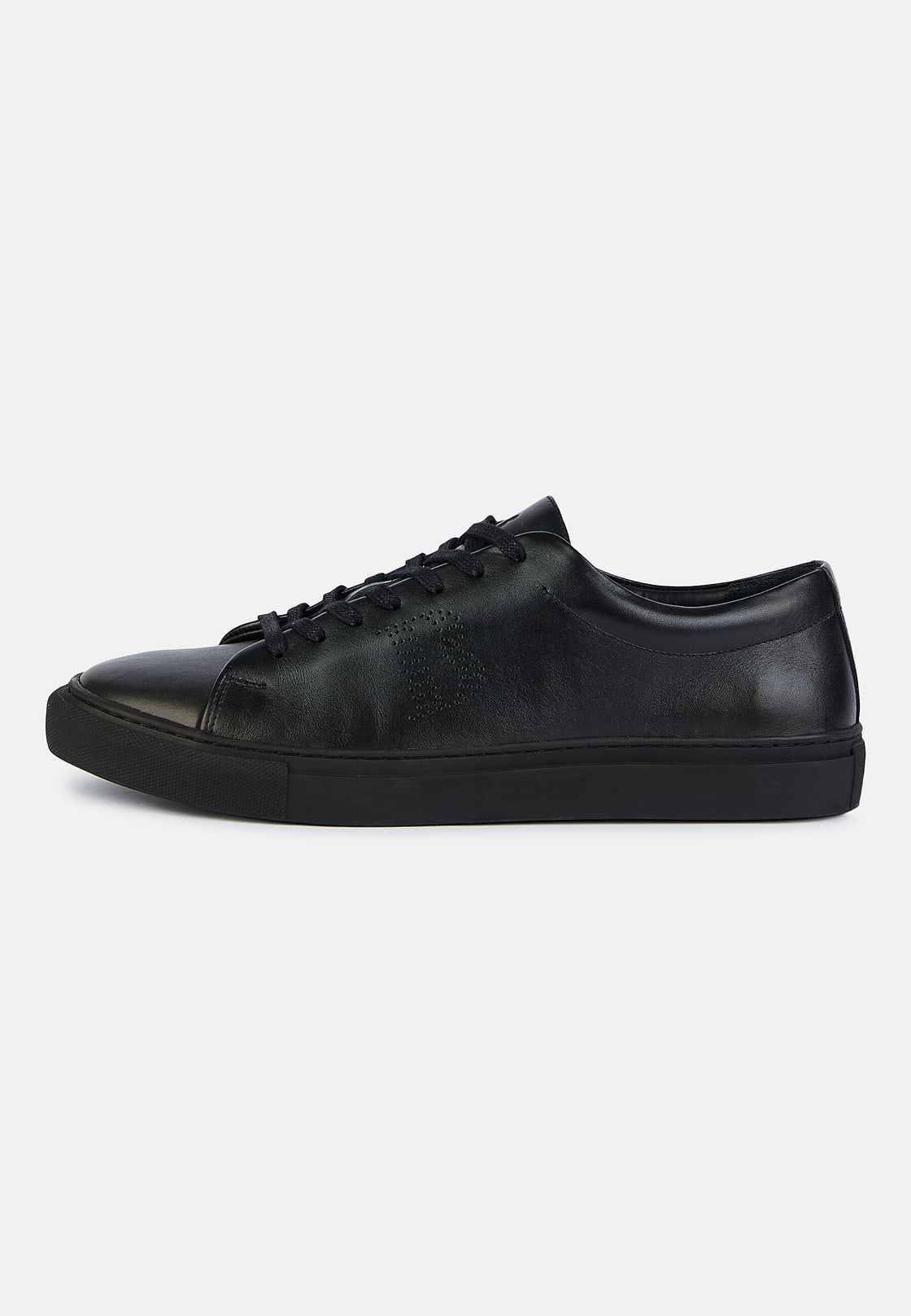 Schwarze Sneaker Aus Leder Mit Logo, Schwarz, hi-res