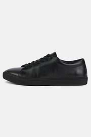 Black Leather Trainers with Logo, Black, hi-res