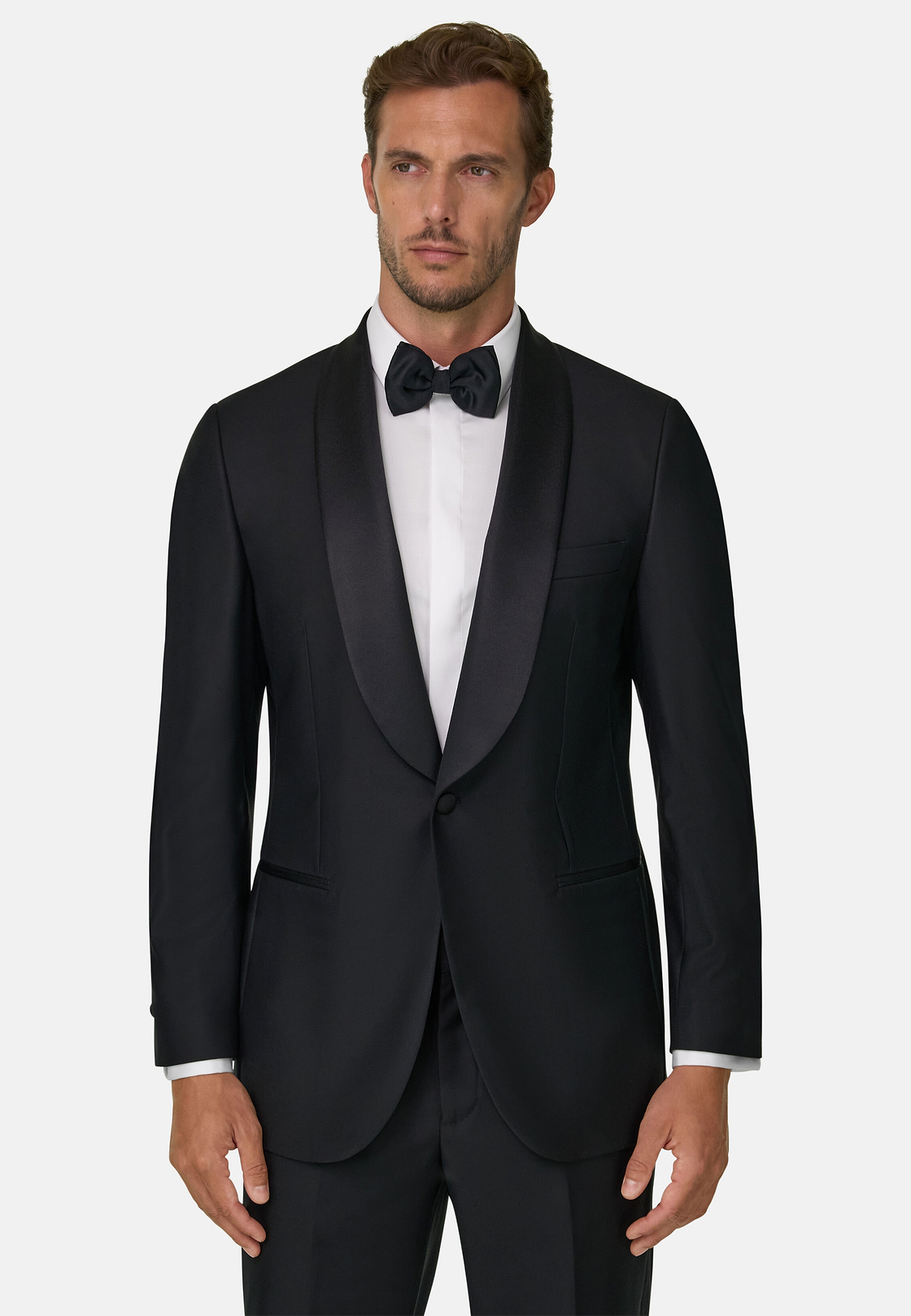 Black Wool Tuxedo Jacket with Shawl Collar, Black, hi-res, 1
