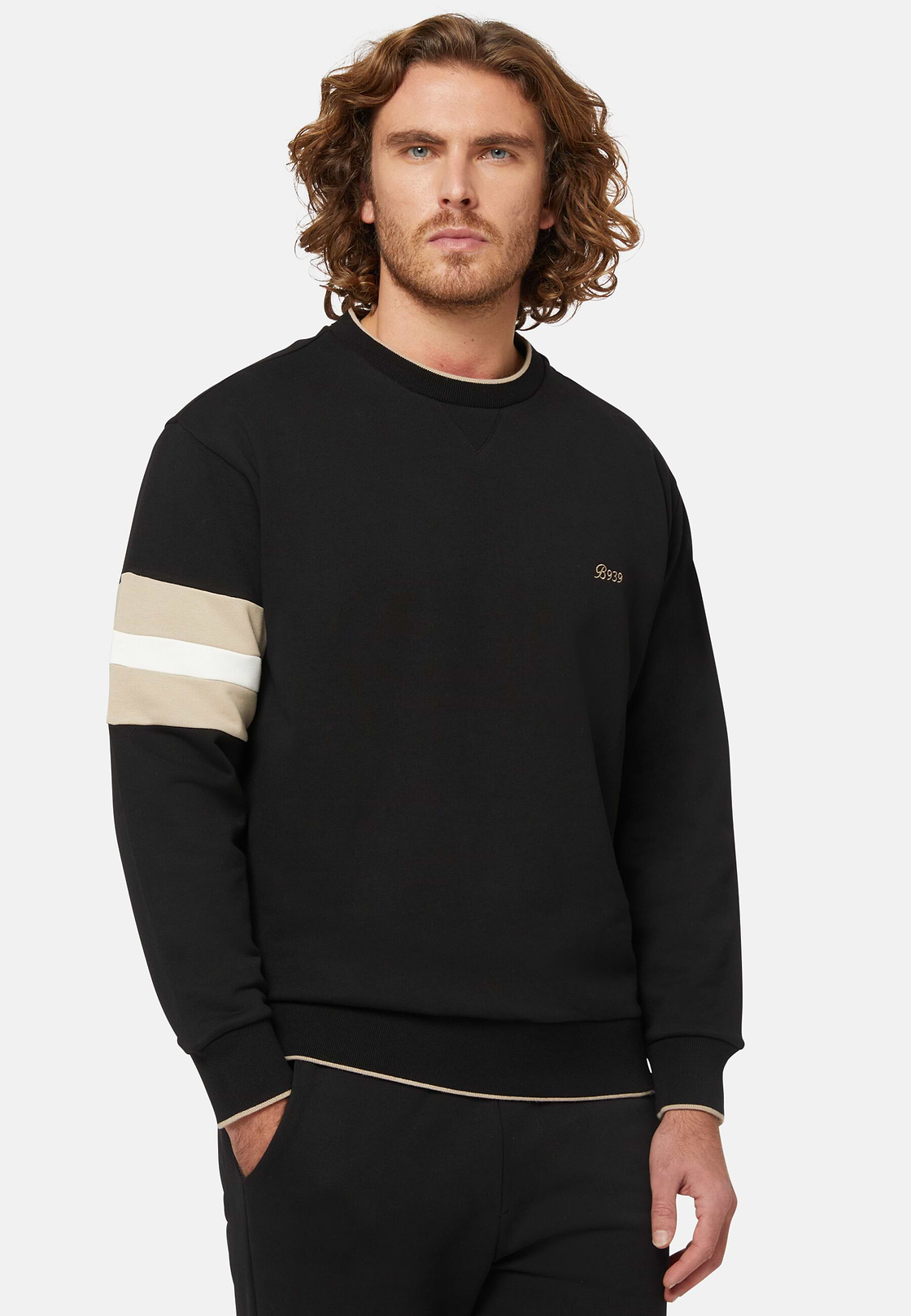Crew Neck Sweatshirt In Organic Cotton Blend, Black, hi-res