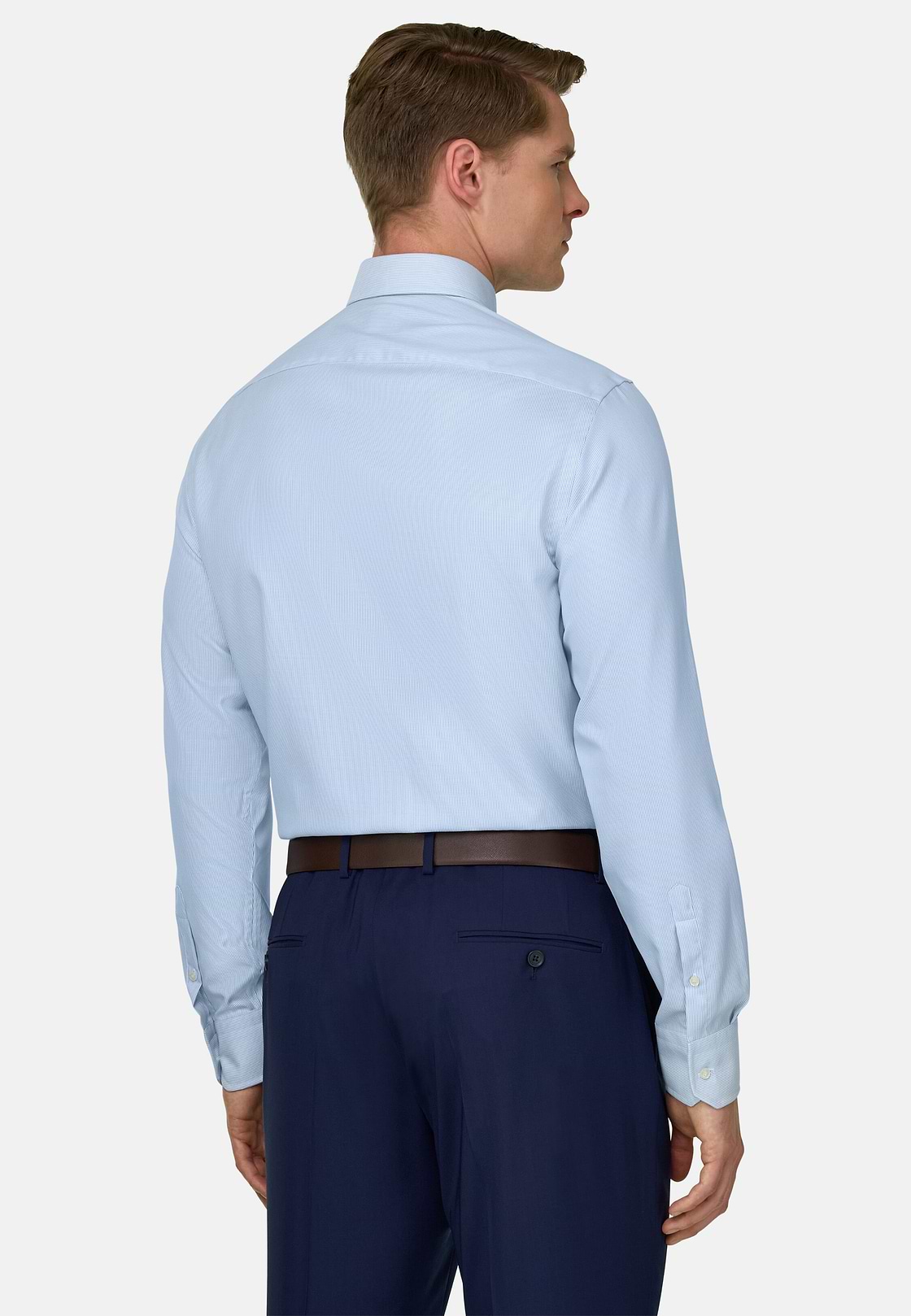 Camicia A Righe In Cotone Slim Fit, Azzurro, hi-res, 3