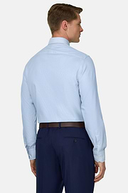 Camicia A Righe In Cotone Slim Fit, Azzurro, thumb, 3