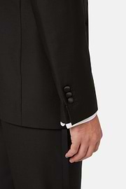 Black Wool Tuxedo Jacket with Shawl Collar, Black, hi-res