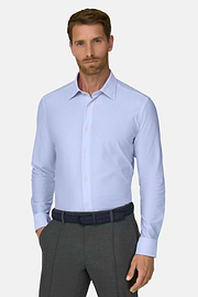 Polo Camicia a Righe in Jersey Giapponese Regular Fit, Azzurro, thumb, 1