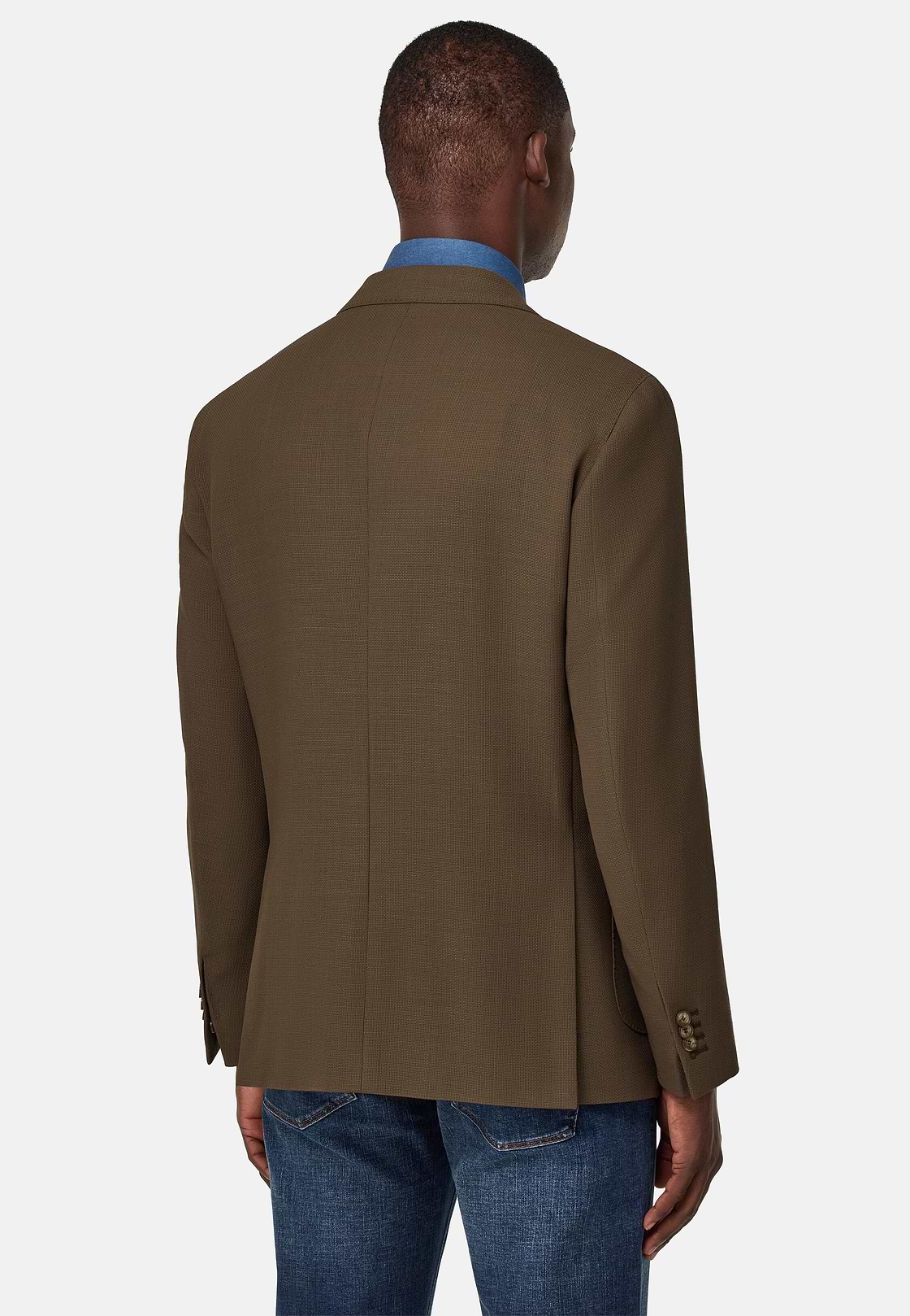 Giacca In Pura Lana Crepe, Marrone, hi-res