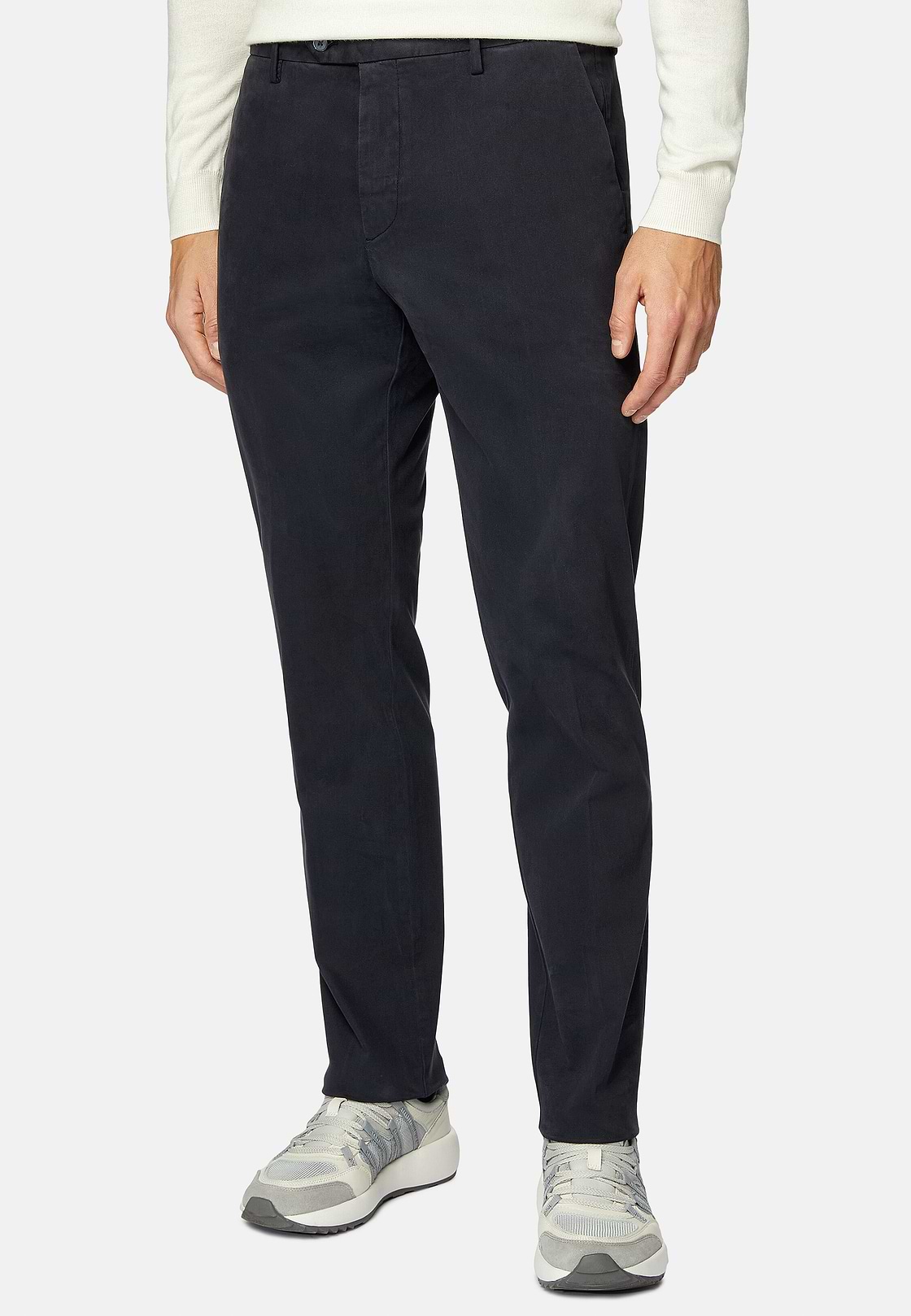 Stretch Cotton Trousers, Navy blue, hi-res