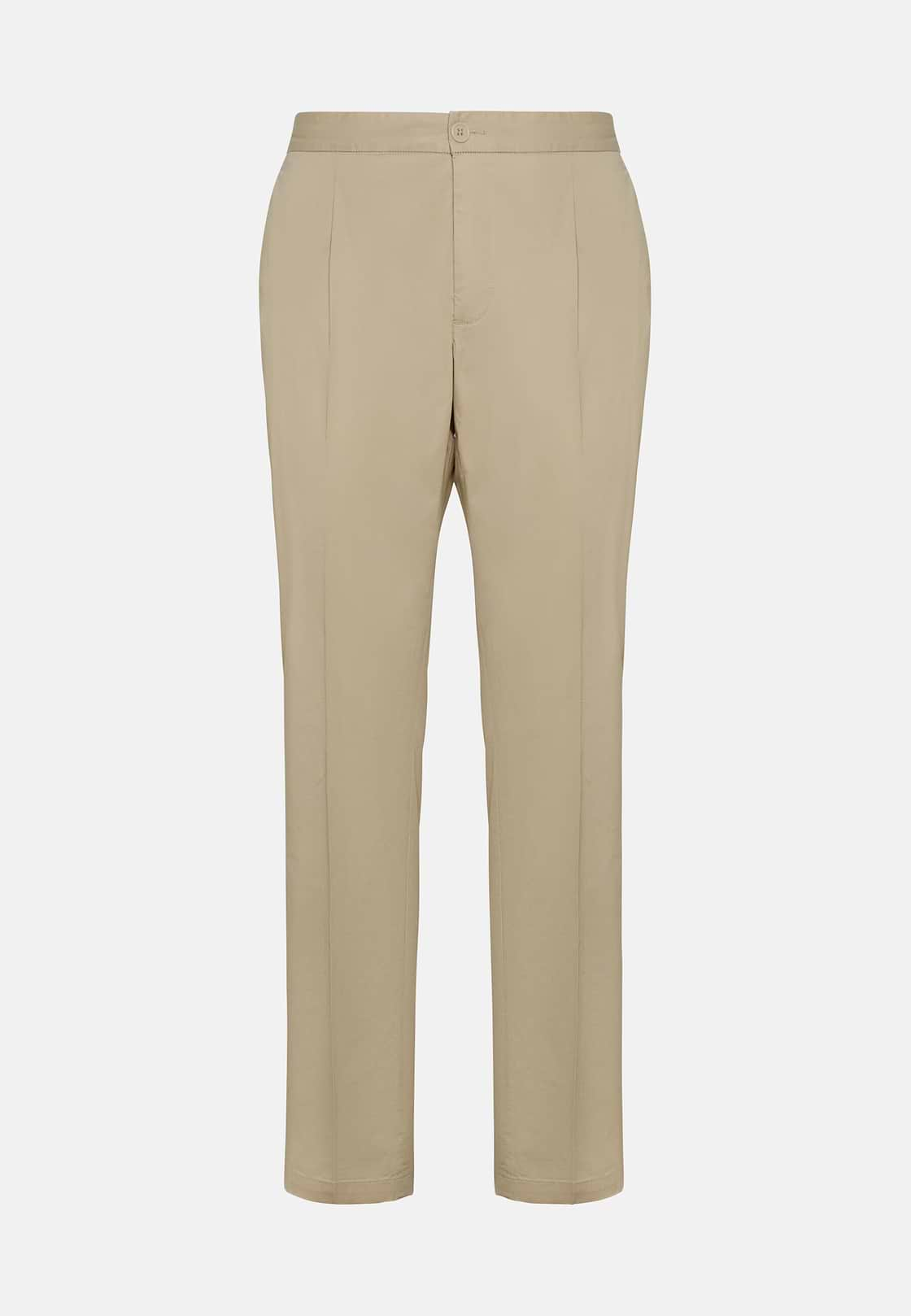 Stretch Cotton Pinces Trousers, Kaki, hi-res