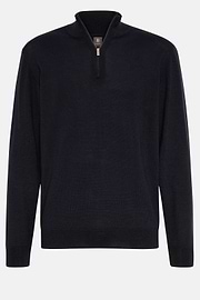 Navy Merino Wool Half Zip Jumper, Navy blue, hi-res