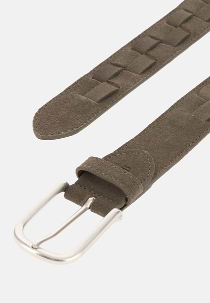 Woven Suede Leather Belt, Taupe, hi-res