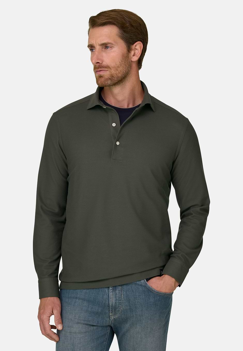 SAKURA | Polo in Japanese Jersey, Military Green, hi-res