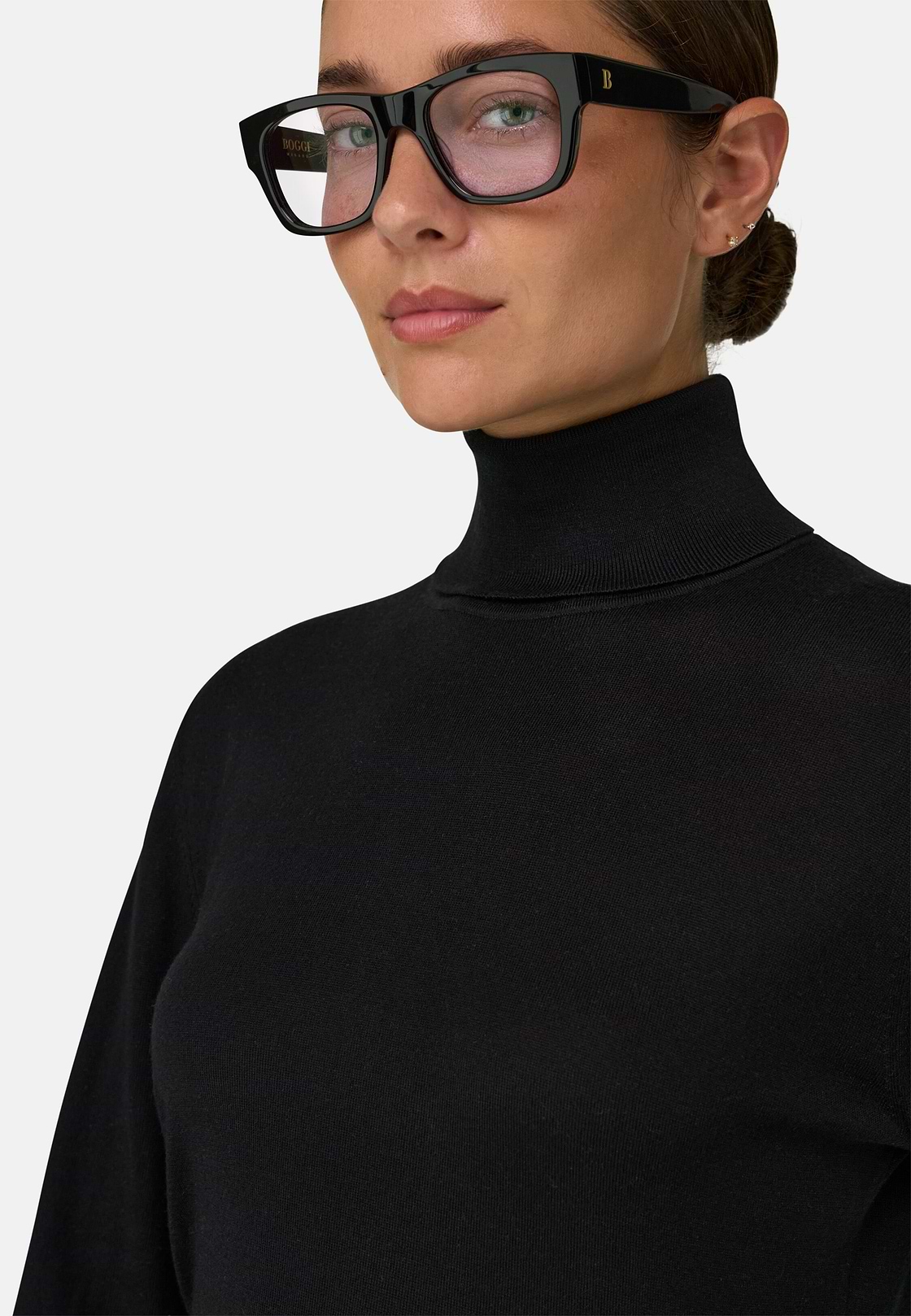Turtleneck Jumper in Merino Wool Silk, Black, hi-res, 3